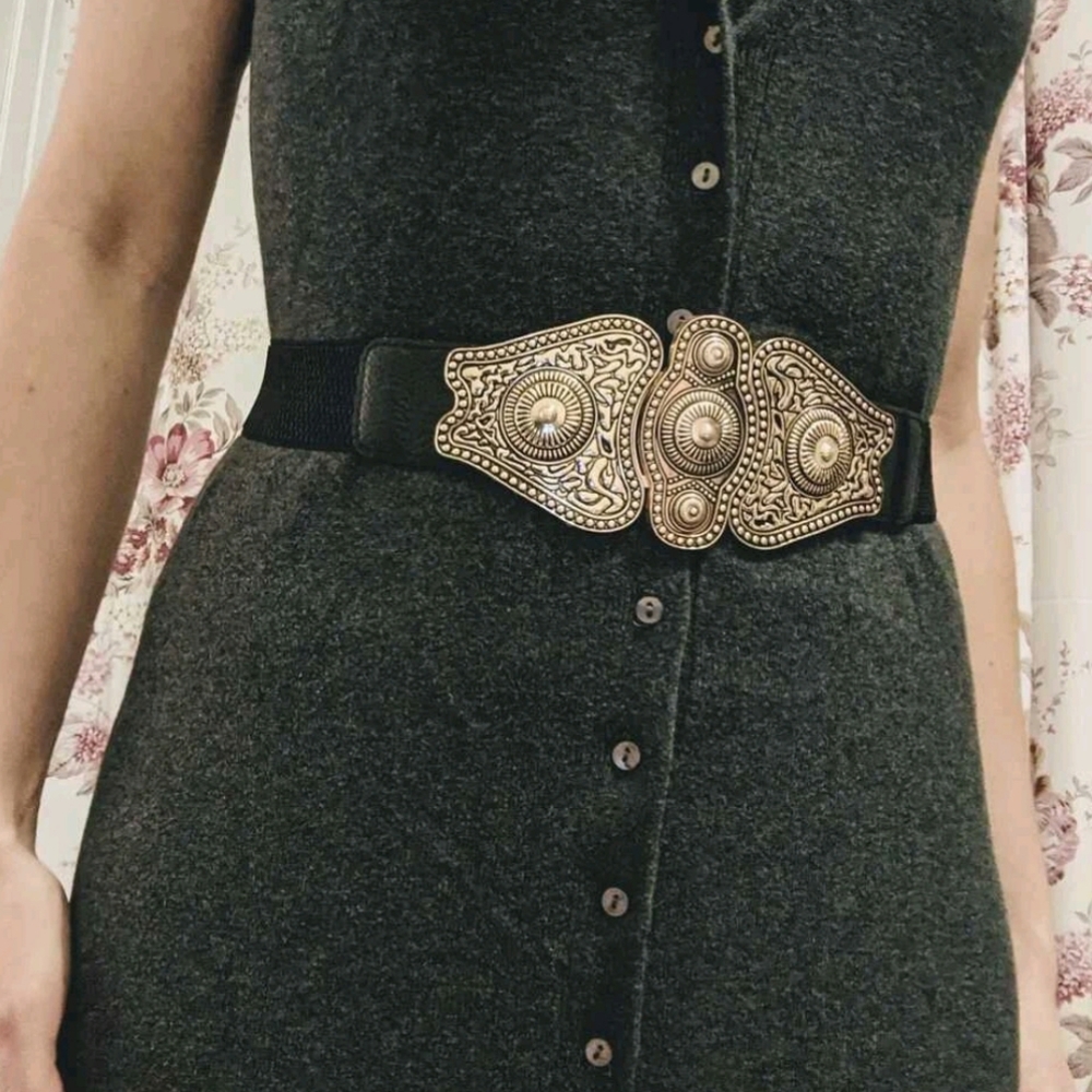 Corset Wide Waist Elastic black & gold statement Belt - Picture 5 of 13